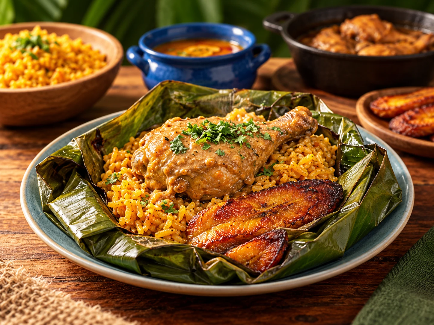 Tonga Manaba de VerdeYapa servida en hoja de plátano
